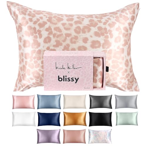 Blissy Silk Pillowcase 100 Pure Mulberry Silk 22 Momme 6A HighGrade Fibers Silk Pillow Cover for Hair Skin Regular Queen King Nicole Miller Mauve Cheetah King - Image 1