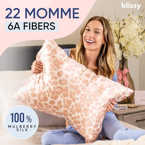 Blissy Silk Pillowcase 100 Pure Mulberry Silk 22 Momme 6A HighGrade Fibers Silk Pillow Cover for Hair Skin Regular Queen King Nicole Miller Mauve Cheetah King - Image 3