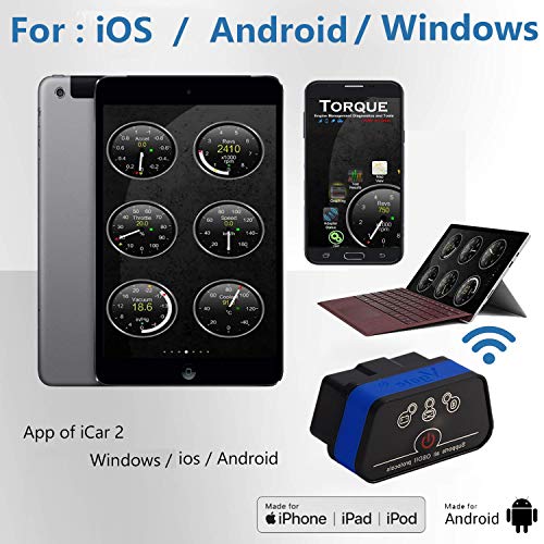 Vgate iCar2 OBD2 Scanner Scan Tools Interface Wi-Fi Adapter Check Engine Light Car Diagnostic Tool for iOS & Android Auto Sleep (Blue) - Image 2