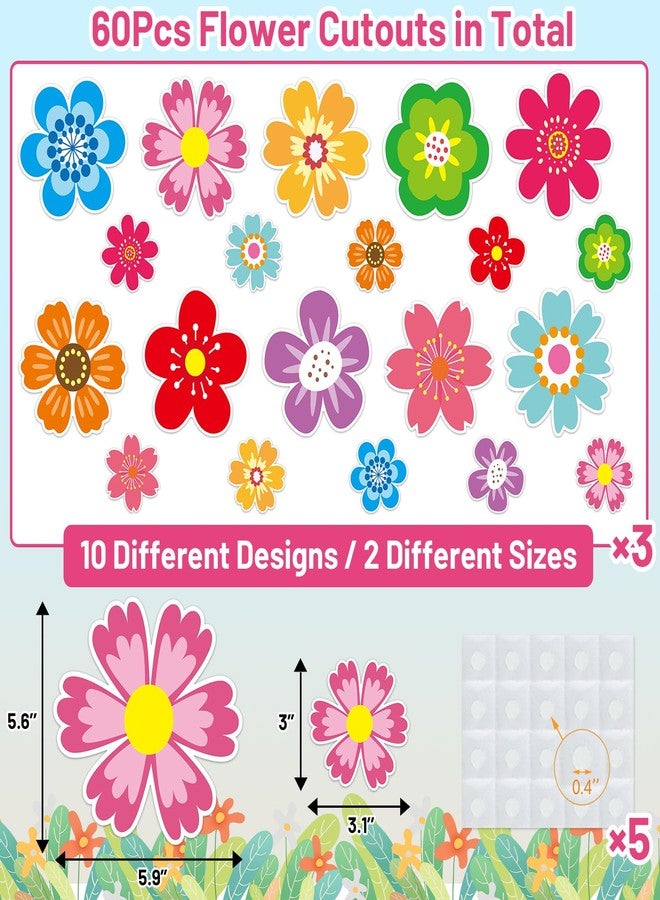 Ceiba Tree 60Pcs Colorful Flower Cutouts 5inch and 3inch Back to School Flowers Cut-Outs Bulletin Board Decorations for Party Home Classroom Mothers Day Decor - Image 2