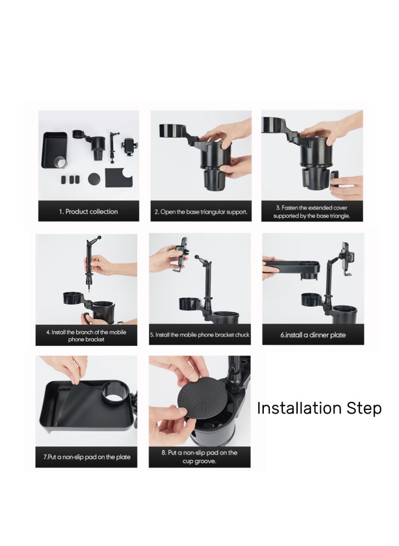 PROTON - Upgrade 4 in 1 Adjustable Detachable Car Food Table Tray with Solid Base & Phone Slot, Cup Holder Phone Holder for Car, Car Cup Holder Expander with 360°Rotation Tray - Image 1