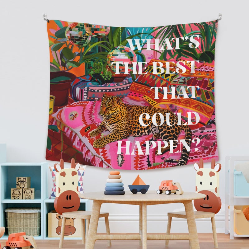 XLDLIOO Preppy Leopard Disco What's The Best That Could Happen Wall Tapestry, Retro Maximalist Tapestry Hanging for Girly Room Bedroom, Groovy Tapestries Wall Decor Art for Teen Girls Dorm 50x60in - Image 4