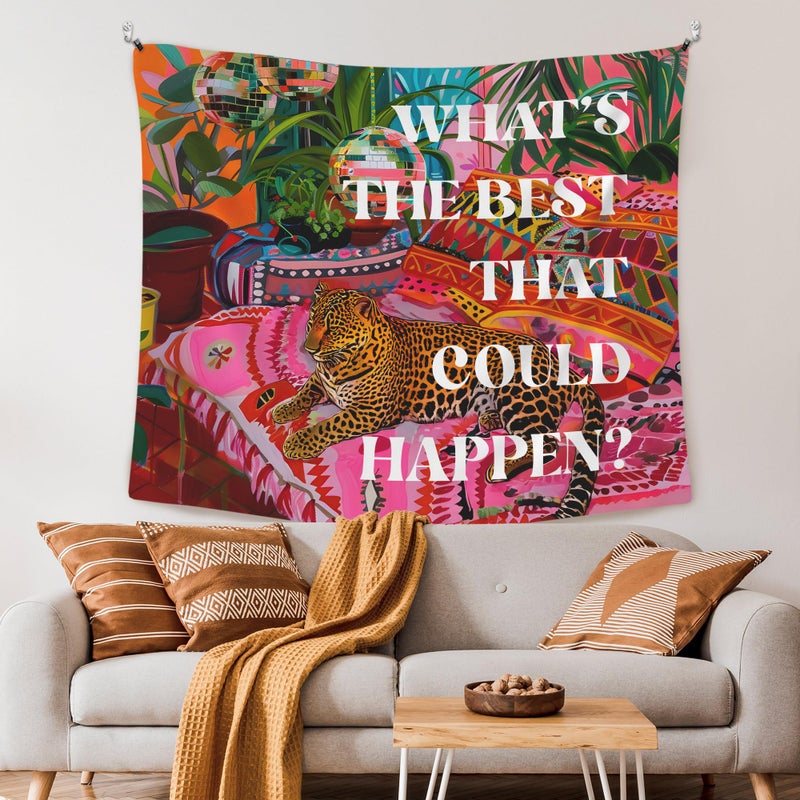 XLDLIOO Preppy Leopard Disco What's The Best That Could Happen Wall Tapestry, Retro Maximalist Tapestry Hanging for Girly Room Bedroom, Groovy Tapestries Wall Decor Art for Teen Girls Dorm 50x60in - Image 2