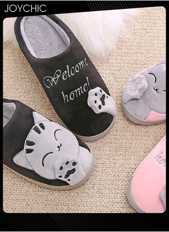 Joychic Autumn and Winter Warm Comfortable Anti-Slip Slide Bedroom Slippers Black/Grey for Men Women  - Image 3