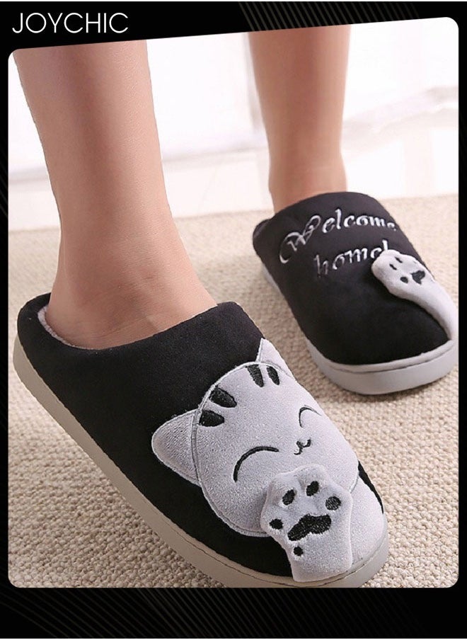 Joychic Autumn and Winter Warm Comfortable Anti-Slip Slide Bedroom Slippers Black/Grey for Men Women  - Image 1