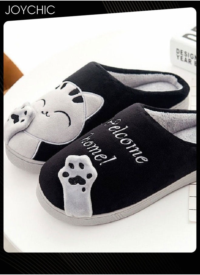 Joychic Autumn and Winter Warm Comfortable Anti-Slip Slide Bedroom Slippers Black/Grey for Men Women  - Image 2