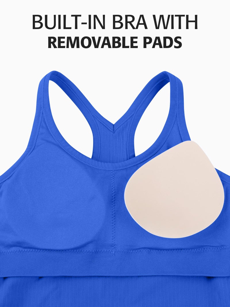 ATTRACO Workout Tank Tops Women Built in Bra Racerback Tanks Sleeveless Yoga Top Blue XL - Image 4
