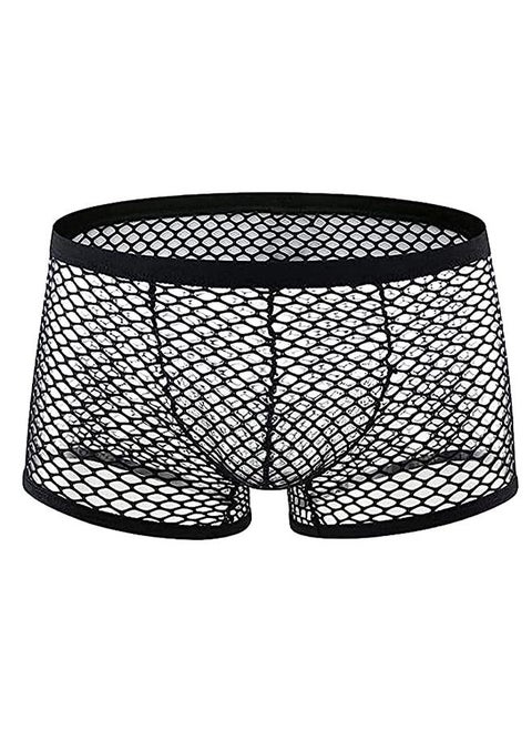 1 Pcs Men's Underwear See-through Fishnet Boxer Briefs Mesh Trunks Boxer Briefs for Men See Through Mesh Enhancing Pouch Underwear Cool Design Breathable Hot Mesh Underwear