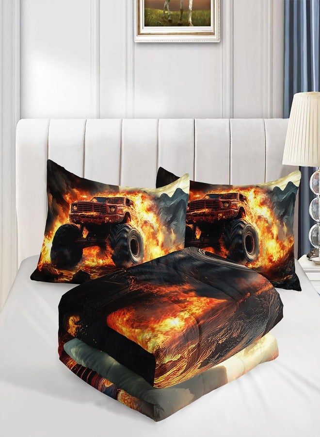 UEVBF Truck Comforter Set Twin Size,Truck with Fire Pattern Bedding for Boys Teens Adults,Super Soft and Lightweight Comforter Set with 2 Pillowcases. - Image 4