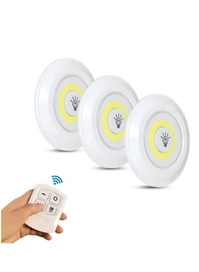 ELTRAZONE Stick On Dimmable Mini LED Lights, Under Cabinet Light, Battery Operated Closet Wall Lamp with Remote, for Bedroom Kitchen, Set of 3.  - Image 1