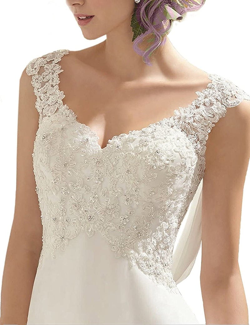 Abaowedding Abaowedding Women's Wedding Dress Lace Double V-Neck Sleeveless Evening Dress Off-White US 8  - Image 3