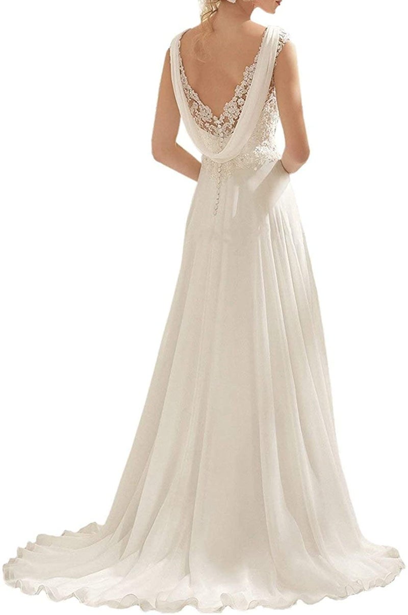 Abaowedding Abaowedding Women's Wedding Dress Lace Double V-Neck Sleeveless Evening Dress Off-White US 8  - Image 4