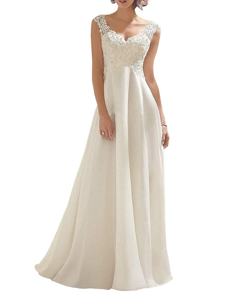 Abaowedding Abaowedding Women's Wedding Dress Lace Double V-Neck Sleeveless Evening Dress Off-White US 8  - Image 1