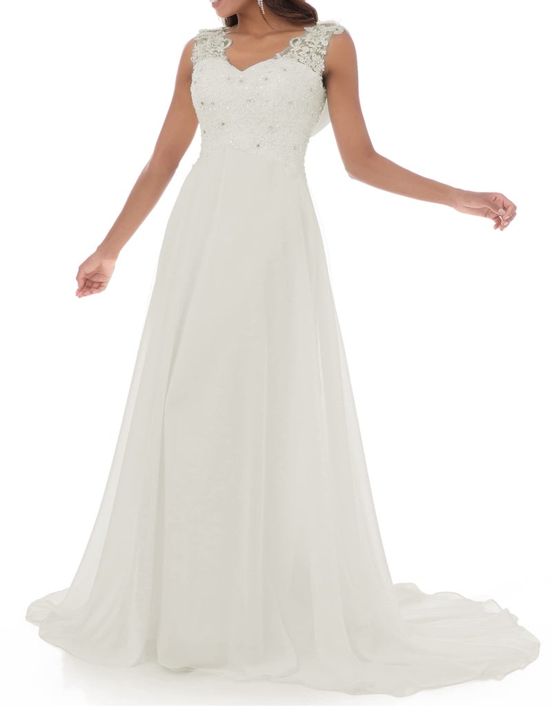 Abaowedding Abaowedding Women's Wedding Dress Lace Double V-Neck Sleeveless Evening Dress Off-White US 8  - Image 2