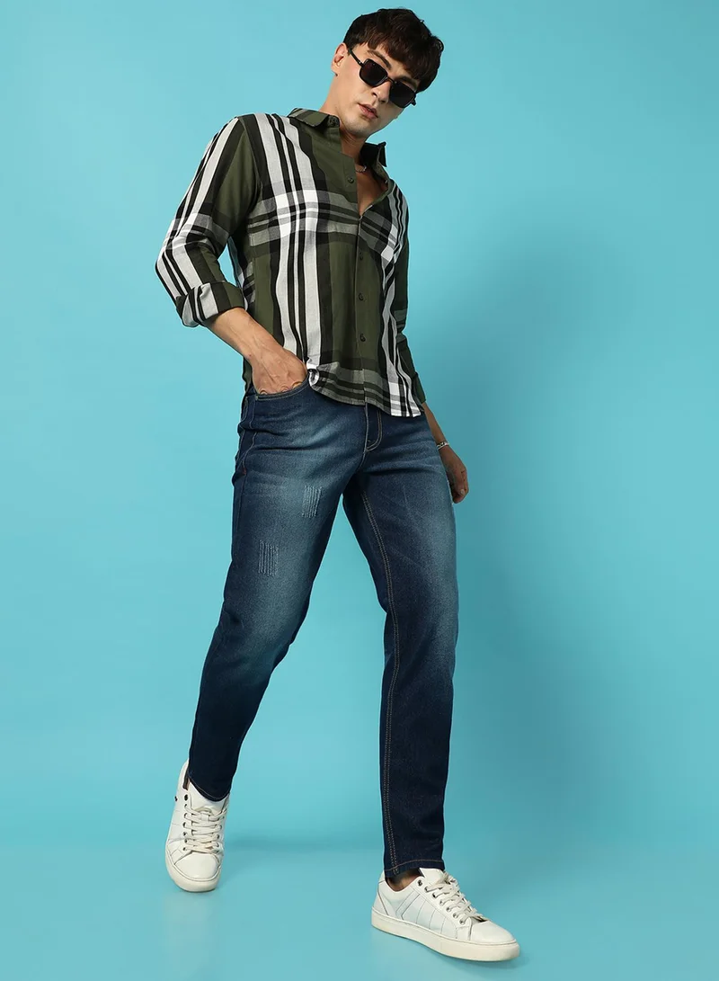 Campus Sutra Campus Sutra Men's Tartan Plaid Dark Green Button Up Regular Fit Shirt For Casual Wear | Cotton Spread Collar Shirt Crafted With Regular Sleeve & Comfort Fit For Everyday Wear