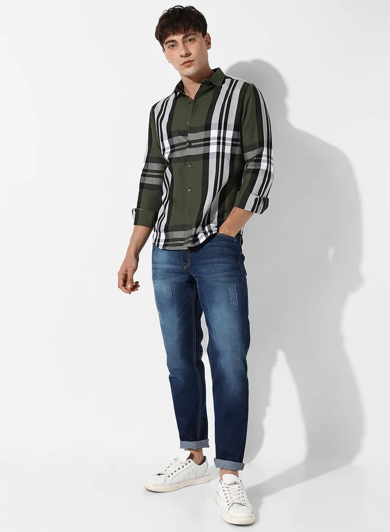 Campus Sutra Campus Sutra Men's Tartan Plaid Dark Green Button Up Regular Fit Shirt For Casual Wear | Cotton Spread Collar Shirt Crafted With Regular Sleeve & Comfort Fit For Everyday Wear