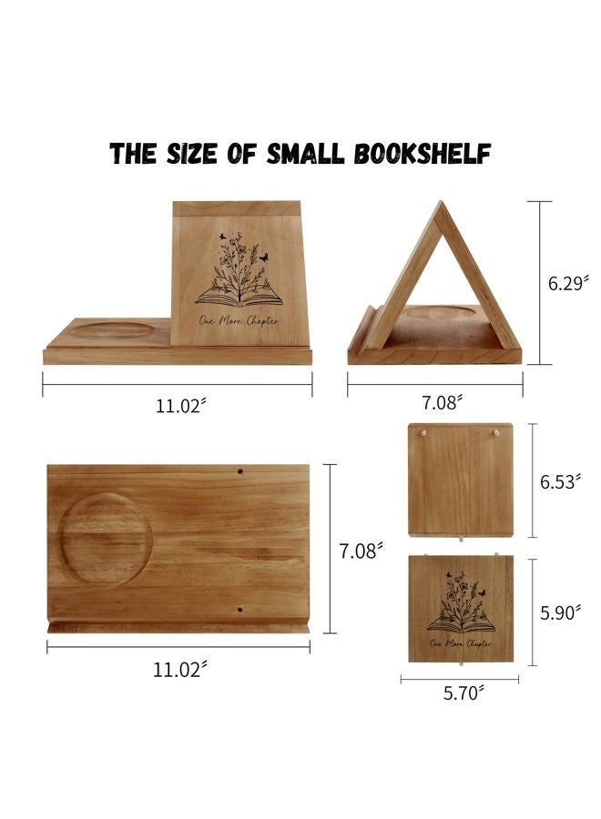 LITIVY Wooden Triangle Bookmark, Small Bookshelf with Drink Holder, Wood Book Reading Rest with Slotted, Book Corner Display Triangle Book Holder (Brown) - Image 5