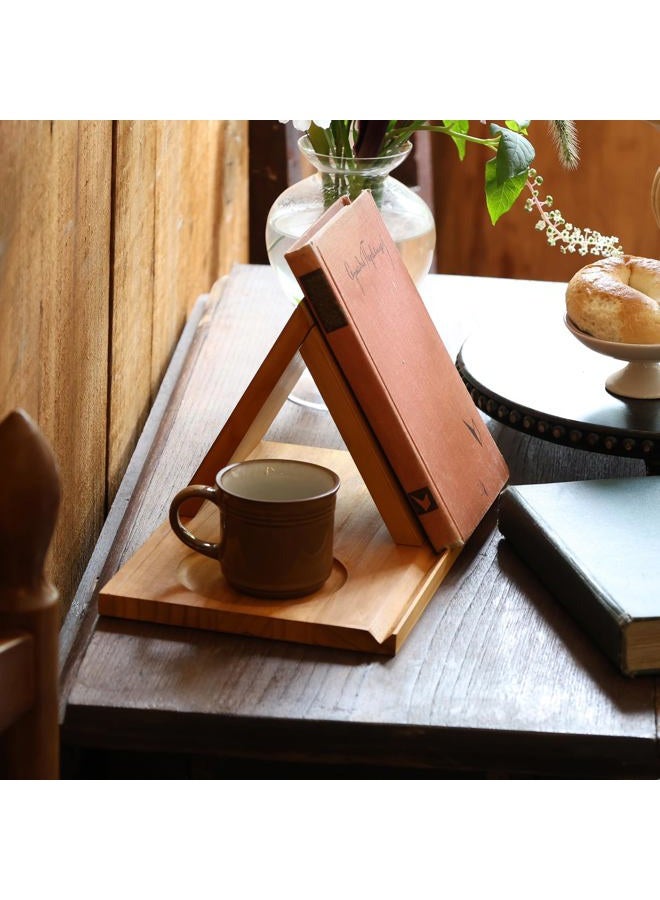LITIVY Wooden Triangle Bookmark, Small Bookshelf with Drink Holder, Wood Book Reading Rest with Slotted, Book Corner Display Triangle Book Holder (Brown) - Image 4