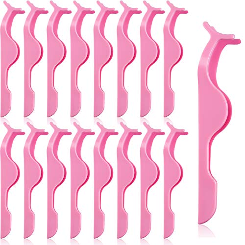 Mudder 24 Pieces Plastic False Eyelash Applicator Clip Eyelash Extension Tweezers Remover Tool Tweezers for Application and Removal(Pink) - Image 1