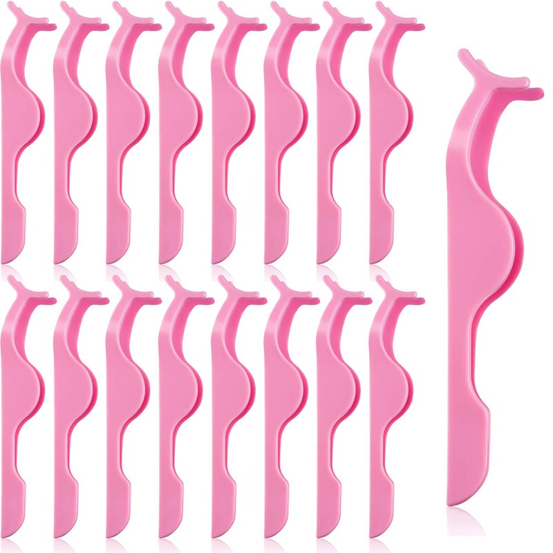 Mudder 24 Pieces Plastic False Eyelash Applicator Clip Eyelash Extension Tweezers Remover Tool Tweezers for Application and Removal(Pink) - Image 2