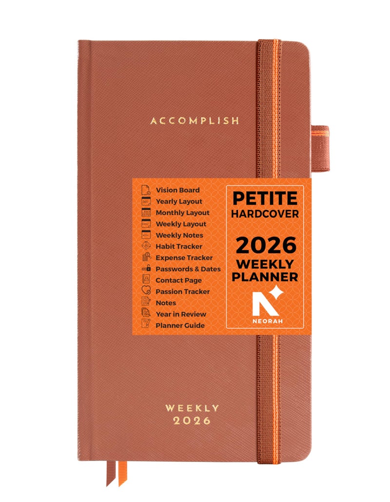 NEORAH - 2026 DATED PETITE WEEKLY PLANNER| ACCOMPLISH - Includes Yearly| 12 Monthly Pages| 52 Week| 12 month Habit & Budget Tracker|Gratitude Journal Diary - Productivity Planner - Hardcover (UMBER) - Image 1