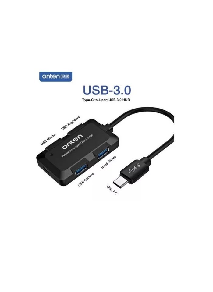 OTN-U9102B Type-C to 4 Port USB 3.0 HUB – Data sync & charge HUB – Up to 5Gbps - With Power input For Mac / PC / Mobile