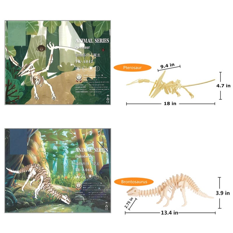 i-CHONY 3D Wooden Dinosaur Puzzle - 6 Piece Set Wood Dinosaur Skeleton Model Puzzle - DIY Wooden Crafts 3D Puzzle - STEM Toys Gifts for Kids and Adults - Image 4