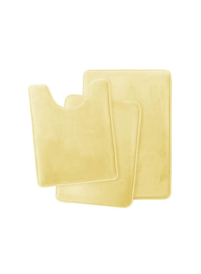 Raxoom Clark Bathroom Rugs Sets 3 Piece, Velvet Memory Foam Bath Mat - Non-Slip, Machine Washable Bath Rugs - Dries Quickly, Ultra Soft Bath Mats for Bathroom, Yellow Bathroom Rug Set - Image 2