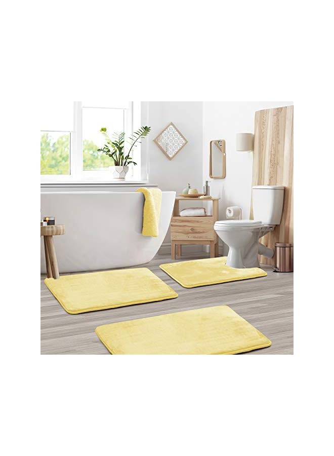 Raxoom Clark Bathroom Rugs Sets 3 Piece, Velvet Memory Foam Bath Mat - Non-Slip, Machine Washable Bath Rugs - Dries Quickly, Ultra Soft Bath Mats for Bathroom, Yellow Bathroom Rug Set - Image 3
