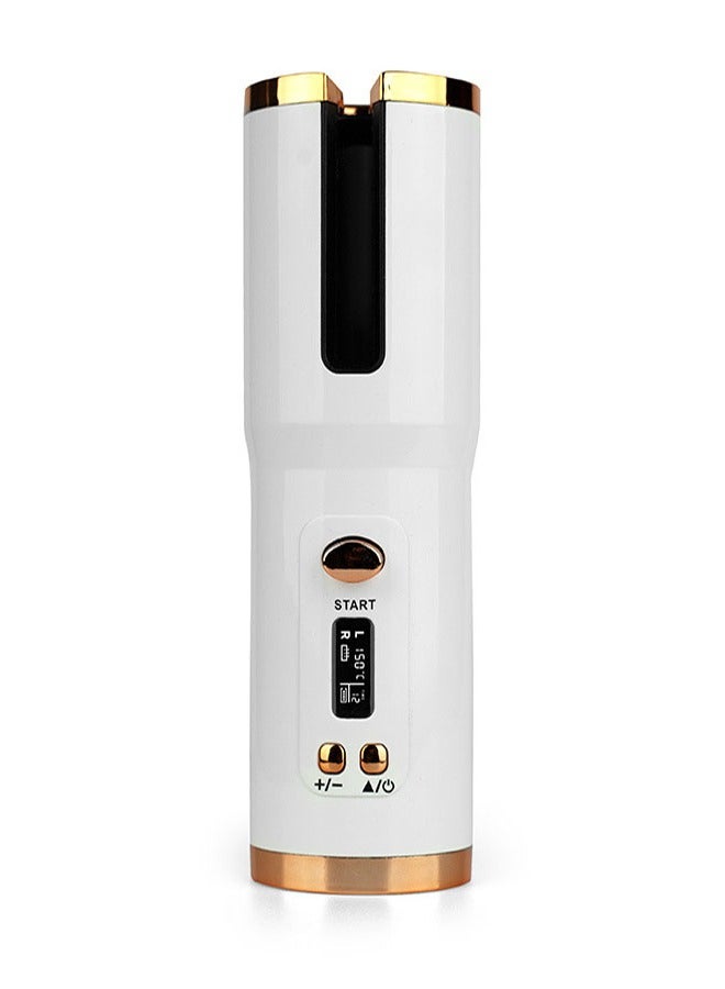 Cordless Automatic Curling Iron Portable Electric Curling Iron Rechargeable Curling Wand with LCD Display 6 Temperature and Timer Settings Automatic Curling Iron White - Image 1
