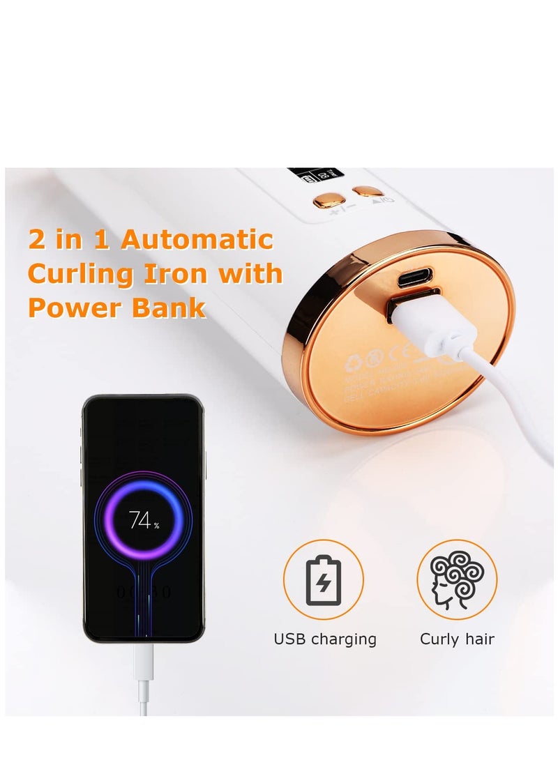 Cordless Automatic Curling Iron Portable Electric Curling Iron Rechargeable Curling Wand with LCD Display 6 Temperature and Timer Settings Automatic Curling Iron White - Image 5