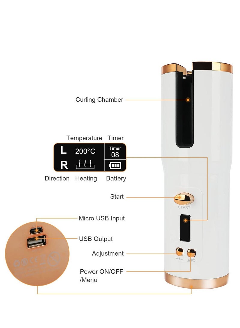 Cordless Automatic Curling Iron Portable Electric Curling Iron Rechargeable Curling Wand with LCD Display 6 Temperature and Timer Settings Automatic Curling Iron White - Image 2
