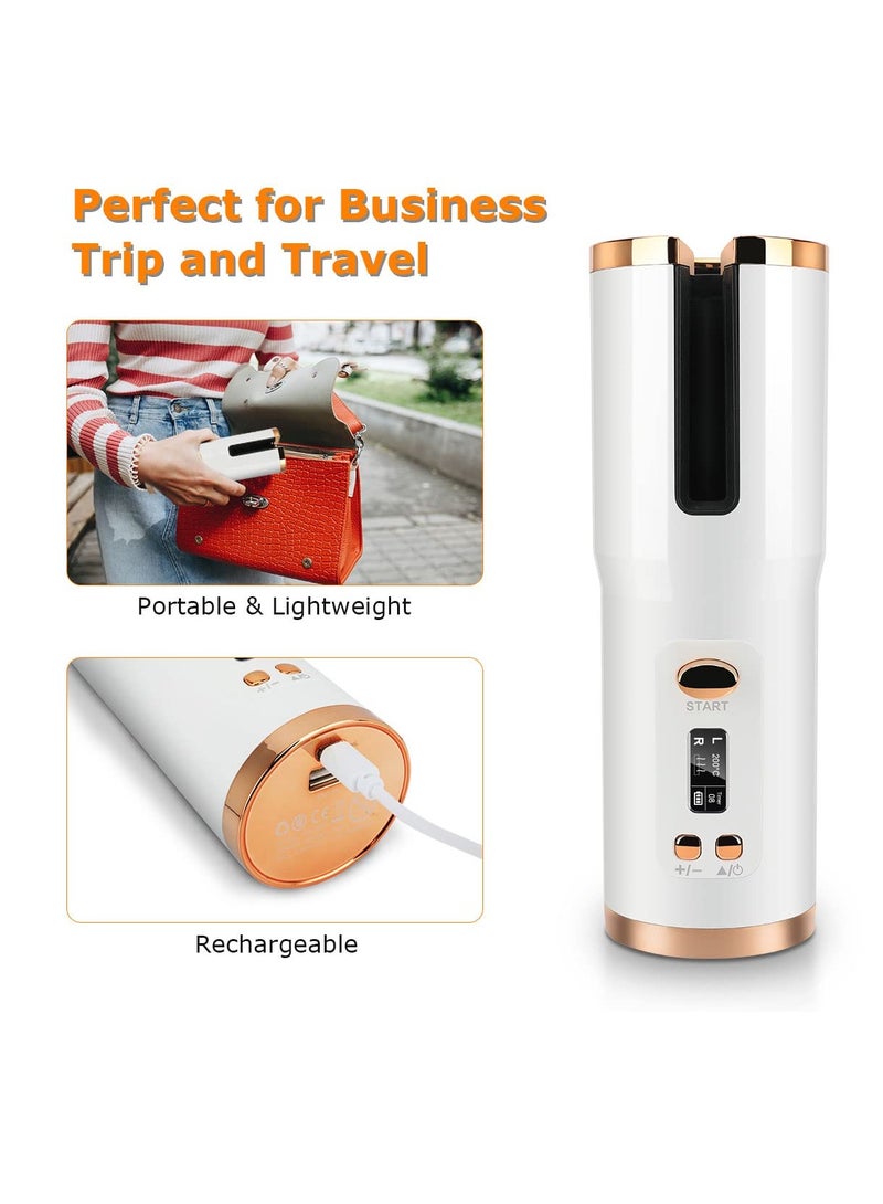 Cordless Automatic Curling Iron Portable Electric Curling Iron Rechargeable Curling Wand with LCD Display 6 Temperature and Timer Settings Automatic Curling Iron White - Image 4
