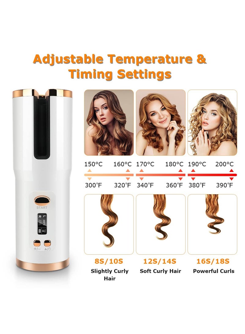 Cordless Automatic Curling Iron Portable Electric Curling Iron Rechargeable Curling Wand with LCD Display 6 Temperature and Timer Settings Automatic Curling Iron White - Image 3