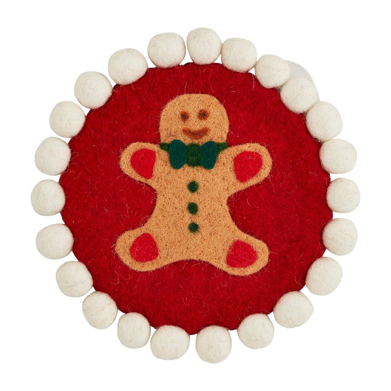 Mud Pie Gingerbread Felt Wool Trivet 8 dia RED