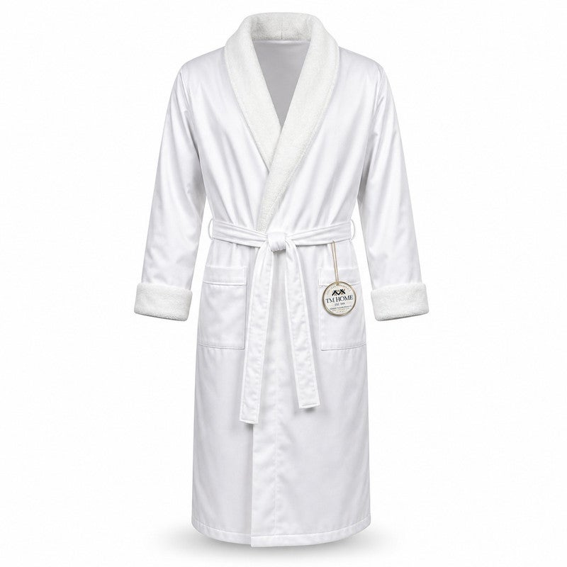 TM HOME Royal VIP Unisex Bathrobe, Microfiber Inner and Natural Cotton Satin-Finish Outer, Highly Absorbent Hotel Quality, White - Image 5