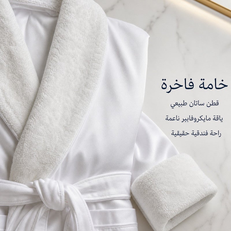 TM HOME Royal VIP Unisex Bathrobe, Microfiber Inner and Natural Cotton Satin-Finish Outer, Highly Absorbent Hotel Quality, White - Image 4