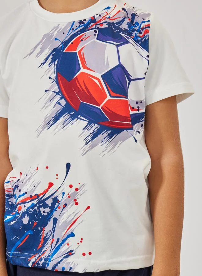 Styli Football Print T-Shirt & Shorts Set