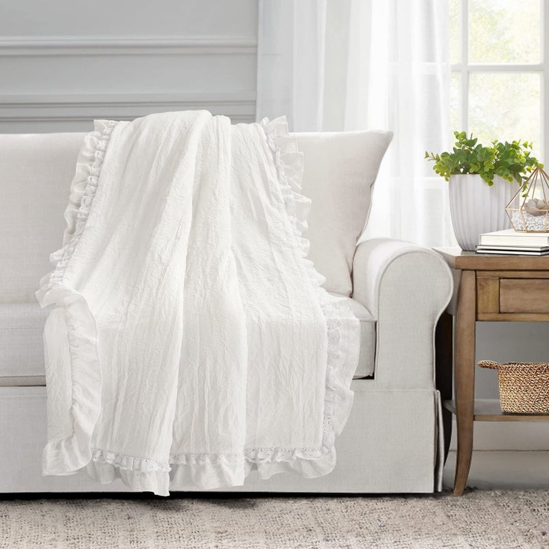 Lush Decor Ella Shabby Chic Ruffle Lace Blanket 60 x 50 White
