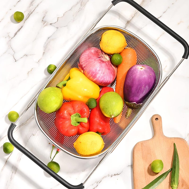 DOPMEP Over The Sink Strainer Stainless Steel Colander 5 Quart Basket with Expandable Rubber Grip Handles for Kitchen Sink - Strain, Drain, Rinse Fruits, Vegetables, Pasta, New Home Essentials - Image 5