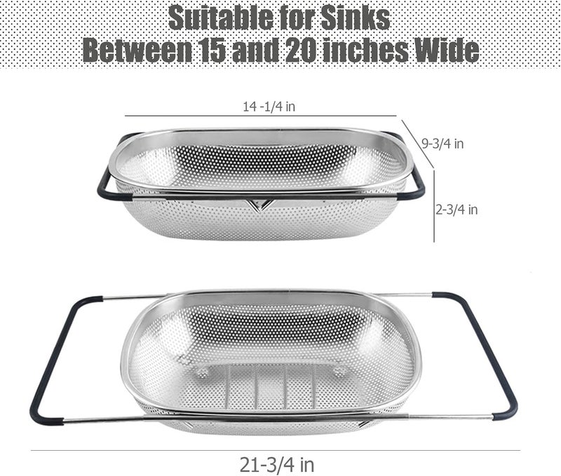 DOPMEP Over The Sink Strainer Stainless Steel Colander 5 Quart Basket with Expandable Rubber Grip Handles for Kitchen Sink - Strain, Drain, Rinse Fruits, Vegetables, Pasta, New Home Essentials - Image 2