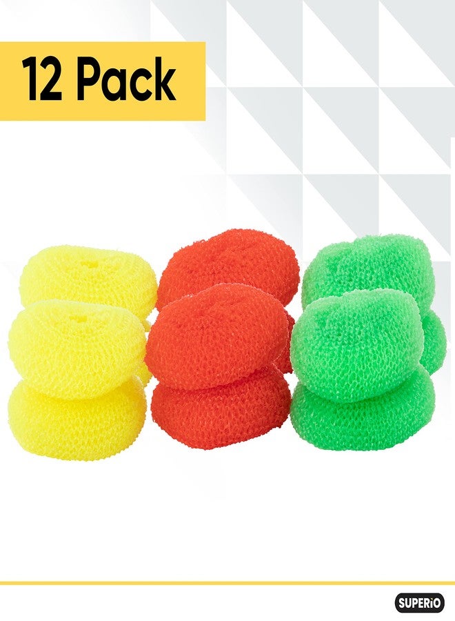 Superio Nylon Scouring Pads - Dish Scrubbers, Durable Mesh Scourers for Dishes, Pots, Stoves - 12 Pack (Assorted Colors) - Image 2