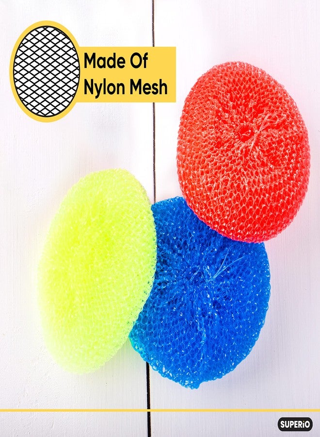 Superio Nylon Scouring Pads - Dish Scrubbers, Durable Mesh Scourers for Dishes, Pots, Stoves - 12 Pack (Assorted Colors) - Image 4