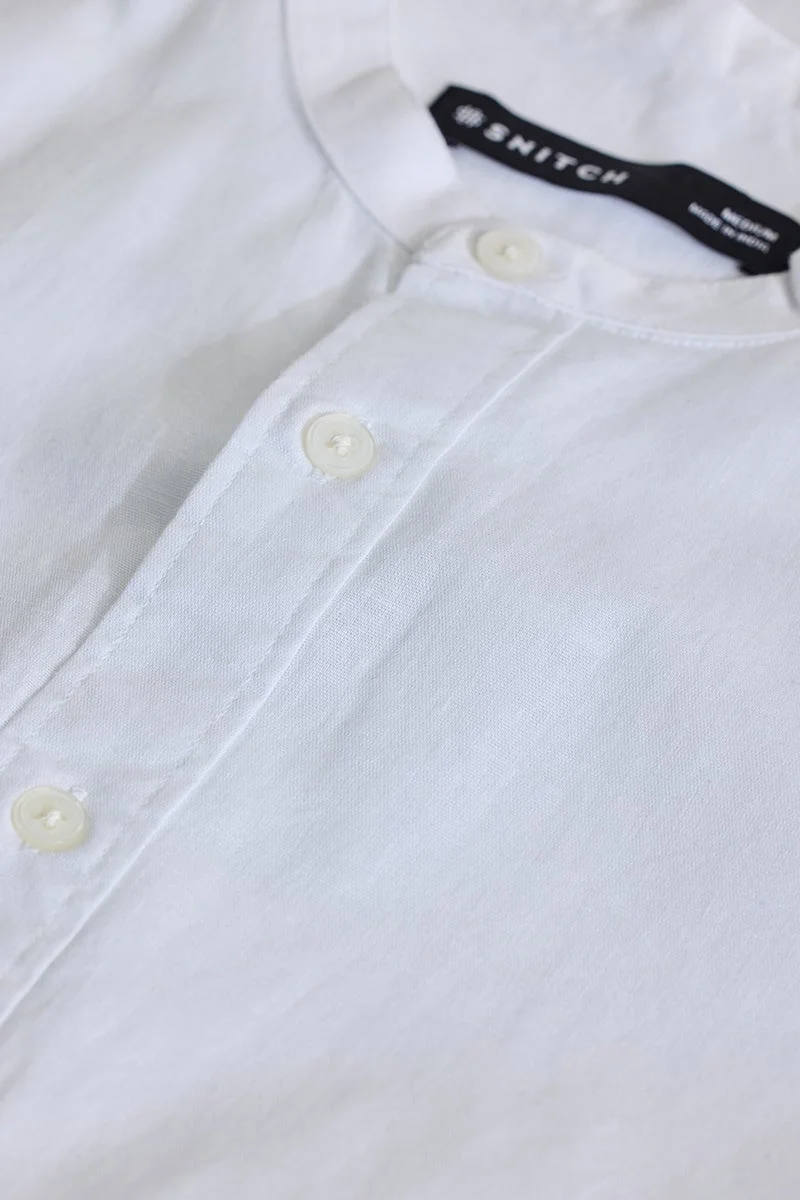 سنيتش Bright White Solid Long Sleeve Slim Fit Shirt