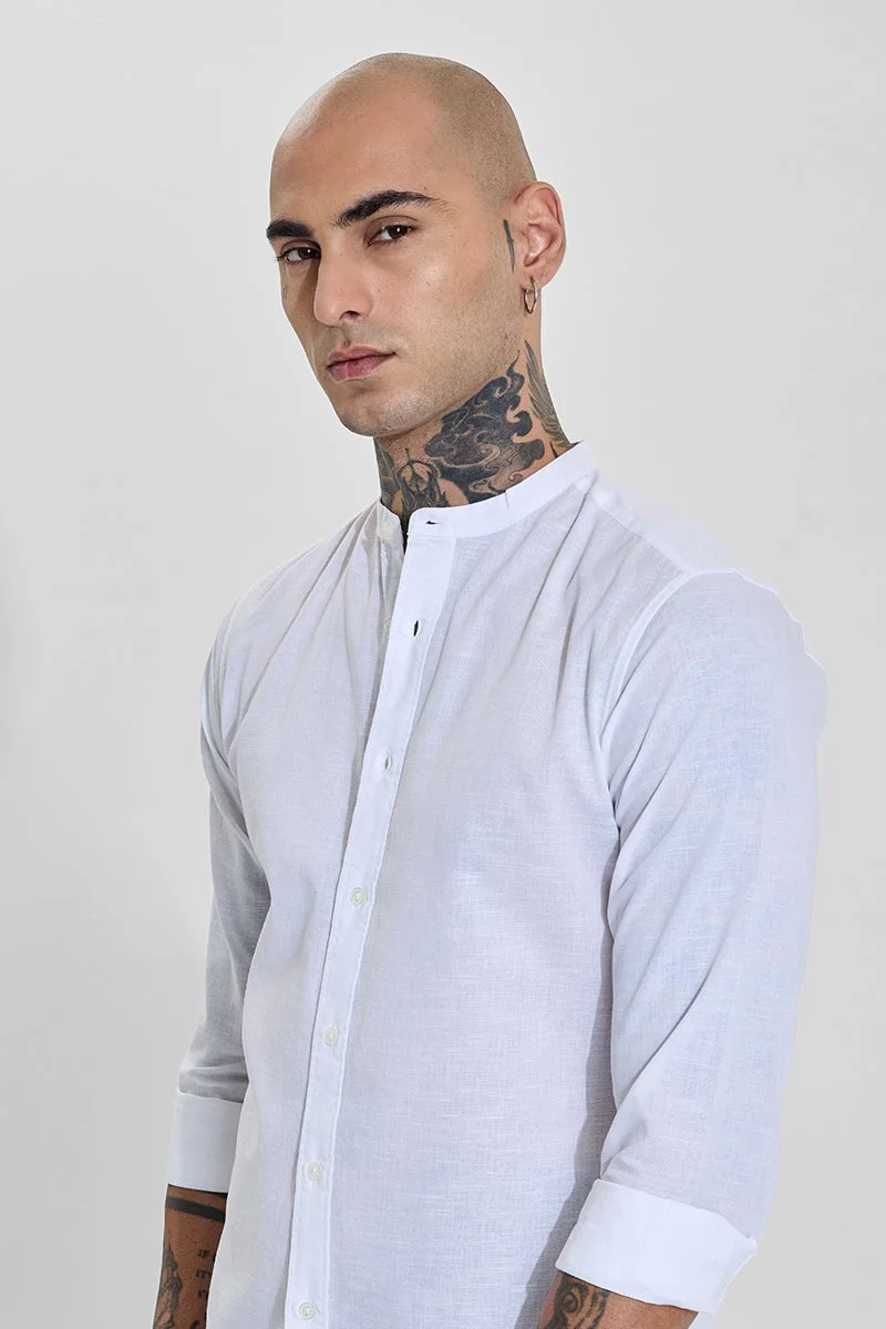 سنيتش Bright White Solid Long Sleeve Slim Fit Shirt
