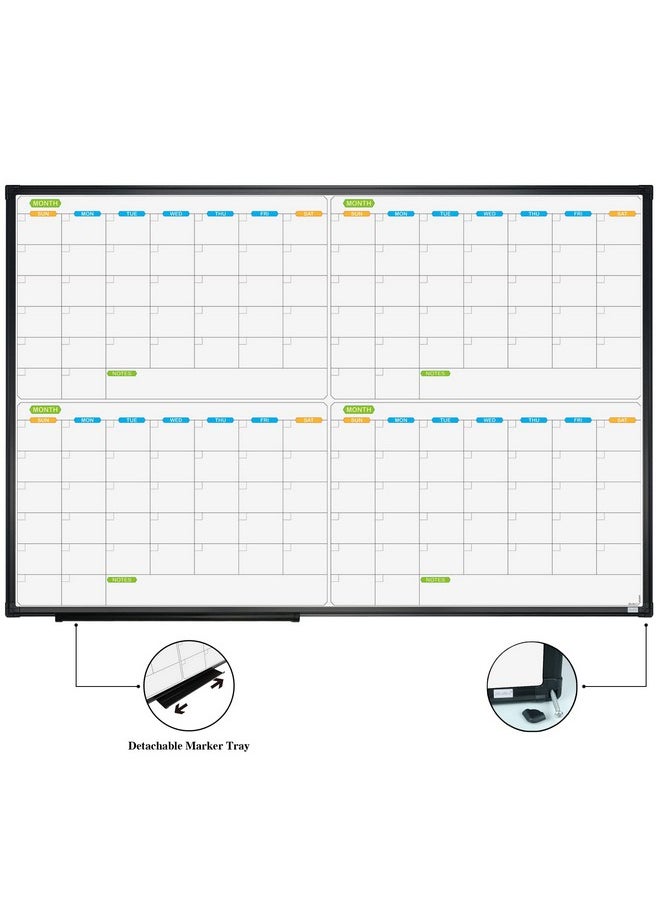 JILoffice - Magnetic Dry Erase Calendar Whiteboard 4 Month White Board Planner 36 X 24 Inch Black Aluminum Frame Wall Mounted Board For Office Home And School - Image 1