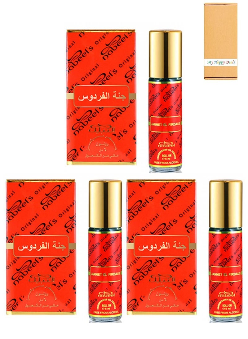 نبيل 3 عبوات عطر نبيل جنة الفردوس خالي من الكحول بالزيت 6 مل - Image 1
