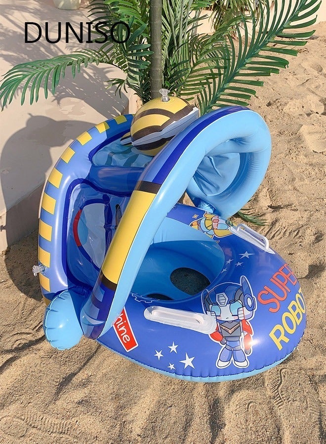 DUNISO Inflatable Kids Pool Float Swimming Ring with Sun Canopy, PVC Infant Pool Float with Safety Seat, Swimming Floats Seat Boat with Handles for Kids Baby - Image 2