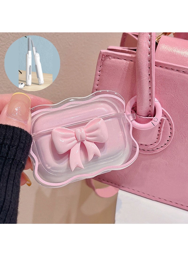 إكس ليفيل لطيف AirPods برو 3 جيل واضحة الحالة، فتاة 3D قوس تصميم ناعم TPU واقية مقاومة للصدمات الجيل الثالث غطاء مع تنظيف القلم وسلسلة المفاتيح الفتيات 2025 - الوردي - Image 1