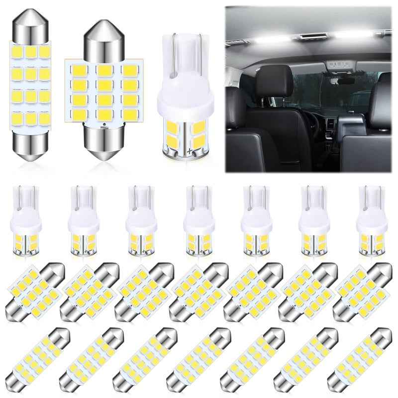 Tallew 24 Pieces Dome Light LED Car Bulb Kit Set T10 31 mm 42 mm LED Festoon Bulbs Interior Replacement for Car Map Door CourtesyWhite